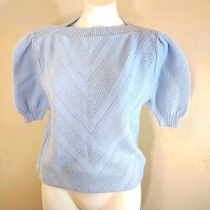 Acrylic women knit short puff sleeve sweater